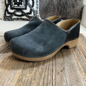 Dansko Brenna Clogs Womens Size 7.5 38 Blue Burnished Suede Slip On Comfort